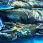 Charger l&#39;image dans la galerie, Peinture cascades dans la nature d&#39;un tableau coloré à l&#39;huile sur toile pour une deco zen et une ambiance de forêt enchantée et magique.
