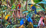 Charger l&#39;image dans la galerie, Fresque tropicale d’un ensemble de perroquets Ara, de toucans et de cacatoès, pour une déco murale moderne et bohème.
