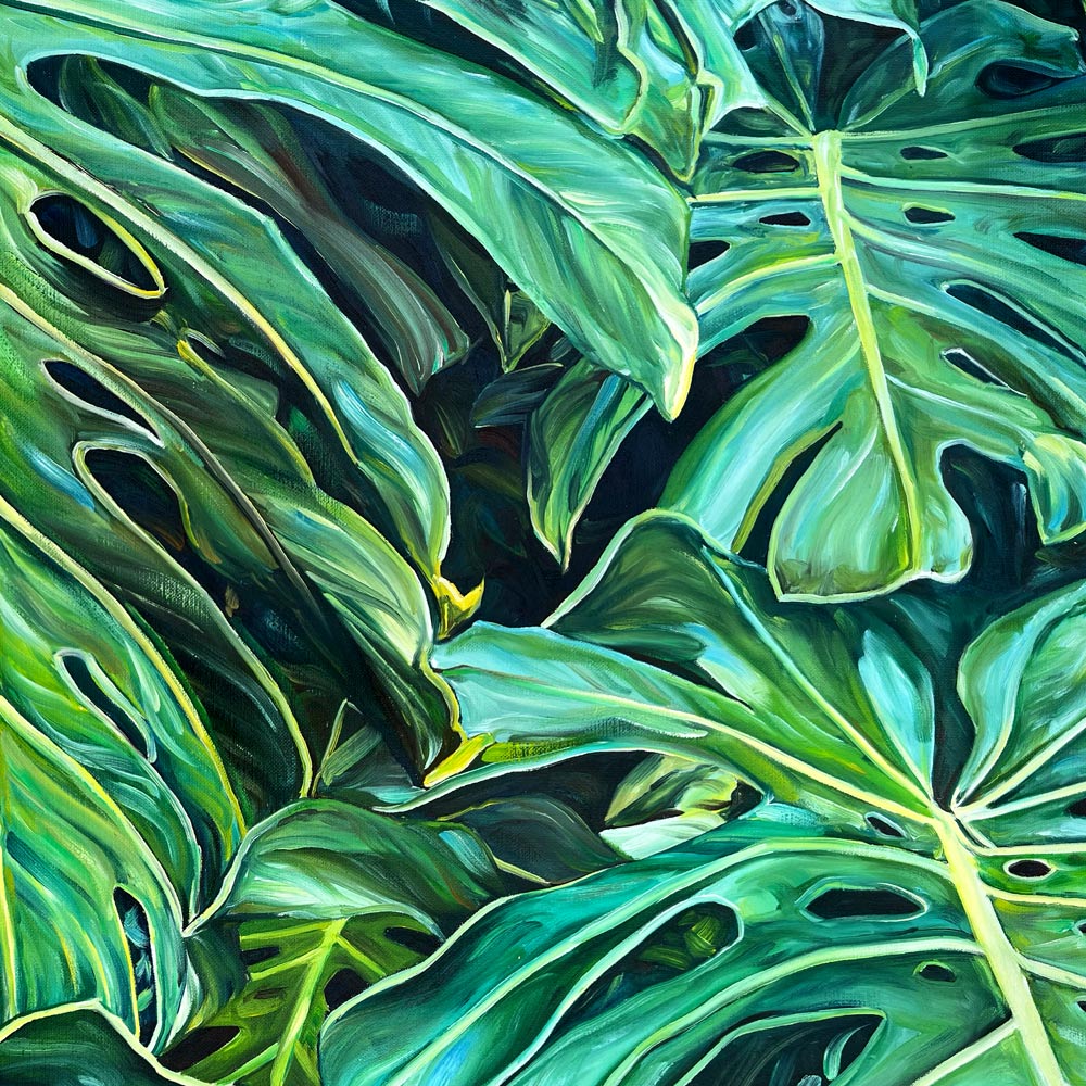 Tableau jungle Peinture botanique feuilles exotiques de monstera