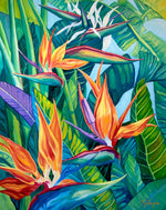 Charger l&#39;image dans la galerie, Tableau tropical oiseau de paradis Strelitzia reginae pour déco murale nature bohème, éclectique et intérieur contemporain moderne ou bord de mer 
