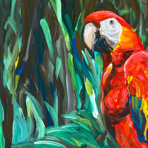 Tableau tropical Oiseaux exotiques Perroquet Ara Macao rouge