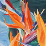 Charger l&#39;image dans la galerie, Peinture de fleurs tropicales multicolores oiseau de paradis sur tableau toile.
