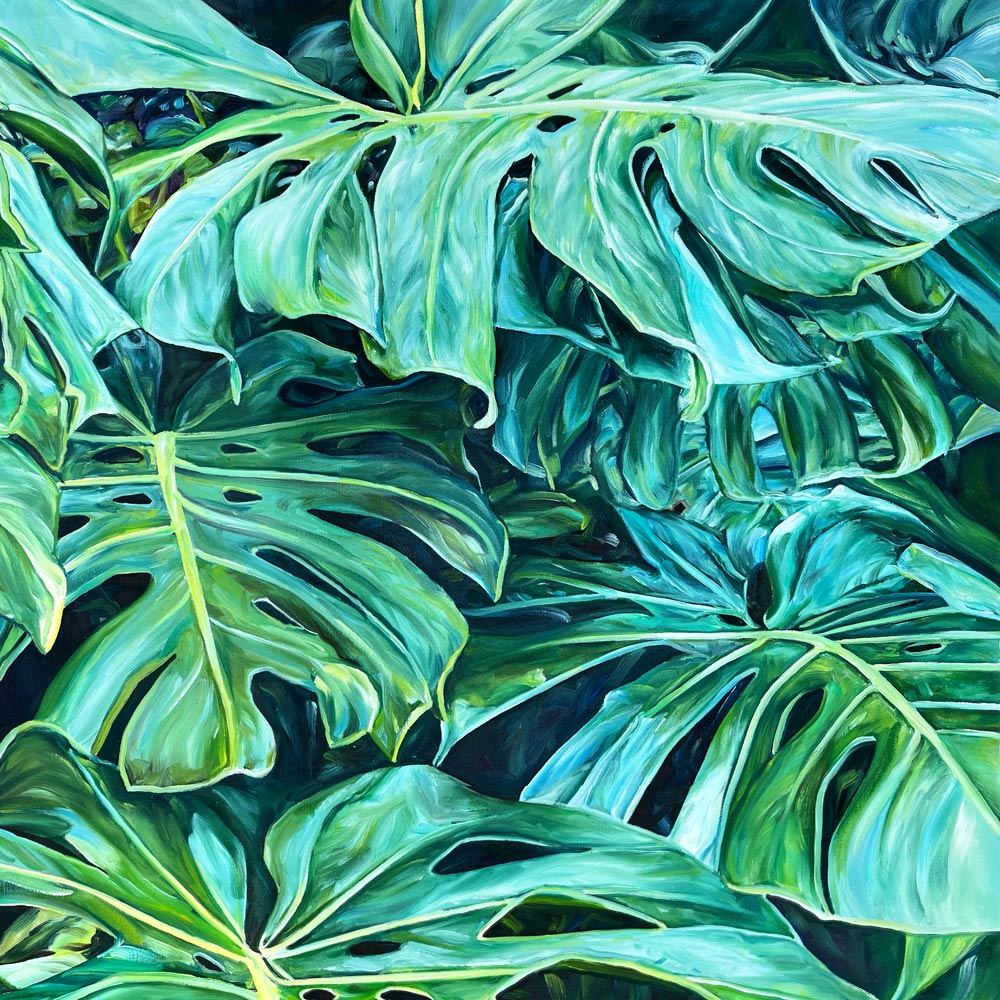 Tableau jungle Peinture botanique feuilles exotiques de monstera