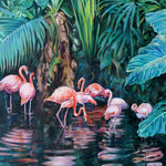 Charger l&#39;image dans la galerie, Les jardins du parc phoenix à nice dans une Peinture de flamants roses exotique pour une décoration art tropical et jungle multicolore.
