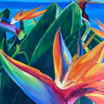 Charger l&#39;image dans la galerie, Tableau Fleurs Tropicales Oiseaux de Paradis devant l’océan
