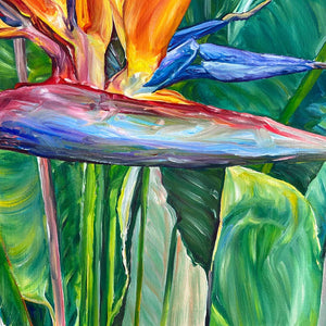 Tableau fleuri tropical  Peinture oiseaux du paradis - Strelitzias – Tylaya