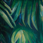 Charger l&#39;image dans la galerie, Peinture flamant rose sur un tableau jungle et nature de motifs tropical représentant un couple de flamants roses avec des feuilles de palmiers dans un jardin botanique de Floride pour une déco bohème, jungalow et moderne
