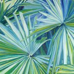 Charger l&#39;image dans la galerie, Tableau tropical et nature d’un feuillage tropical, des feuilles de palmier géant tallipot, une peinture exotique colorée, décoration végétale et moderne pour art mural contemporain et design
