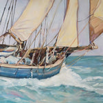 Charger l&#39;image dans la galerie, Tableau peinture marine sur toile de déco murale d’un bateau voilier naviguant sur les vagues et dans les vents sur l’océan pour une déco intérieure bord de mer, côtière et moderne
