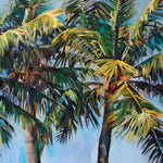 Charger l&#39;image dans la galerie, Tableau tropical palmier cocotier multicolore, feuilles de palmiers en une peinture contemporaine de style pour déco murale nature, voyage, bohème, décor plage et mer
