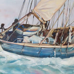Charger l&#39;image dans la galerie, Tableau peinture marine sur toile de déco murale d’un bateau voilier naviguant sur les vagues et dans les vents sur l’océan pour une déco intérieure bord de mer, côtière et moderne
