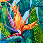 Charger l&#39;image dans la galerie, Tableau tropical oiseau de paradis Strelitzia reginae pour déco murale nature bohème, éclectique et intérieur contemporain moderne ou bord de mer 
