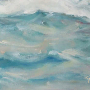 Tableau peinture marine sur toile de déco murale d’un bateau voilier naviguant sur les vagues et dans les vents sur l’océan pour une déco intérieure bord de mer, côtière et moderne